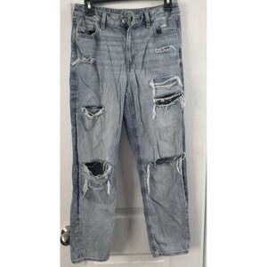 American Eagle High Rise‎ Distressed Mom Straight Leg Jeans Light Wash Size 4